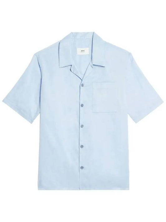 Camp Collar Pocket Cotton Short Sleeve Shirt Sky Blue - AMI - BALAAN 1