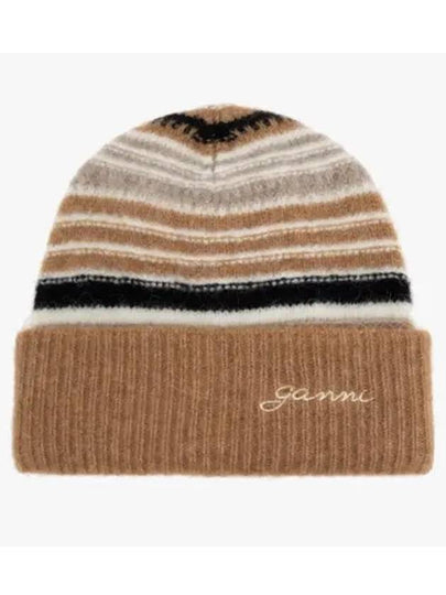 Logo Striped Beanie Brown - GANNI - BALAAN 2