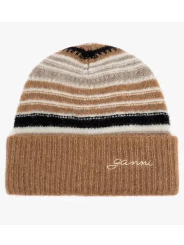 Logo Striped Beanie Brown - GANNI - BALAAN 3