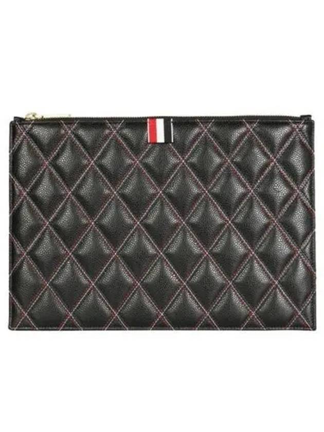 Caviar Quilted Document Small Clutch Bag Black - THOM BROWNE - BALAAN 2