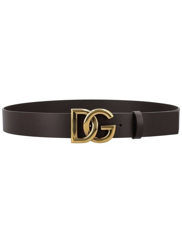 Men's DG Logo Leather Belt Brown - DOLCE&GABBANA - BALAAN 1