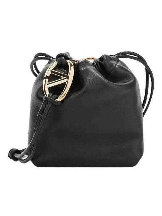 V Logo Pouf Nappa Leather Mini Bucket Bag Black - VALENTINO - BALAAN 2