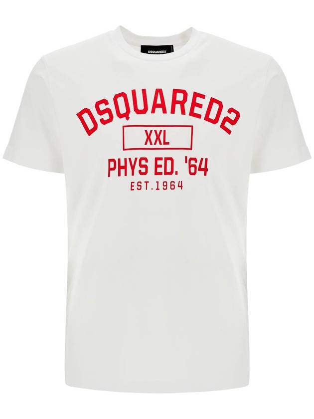 white cotton t-shirt with phys ed. '64 logo - DSQUARED2 - BALAAN 1