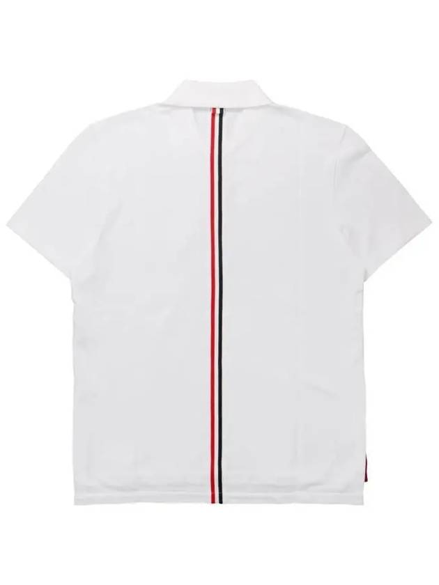 Men's Cotton Pique Center Bag Striped Short Sleeve Polo Shirt White - THOM BROWNE - BALAAN 3