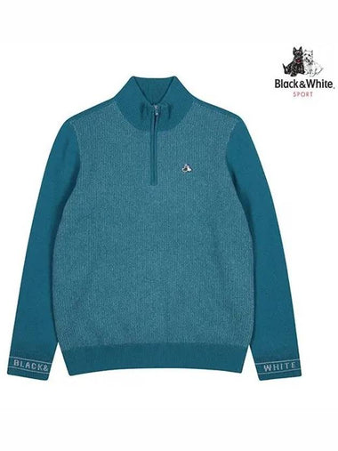 Men s modified tissue half zip up sweater 2314GXKW BLUE GREEN - BLACK&WHITE - BALAAN 1