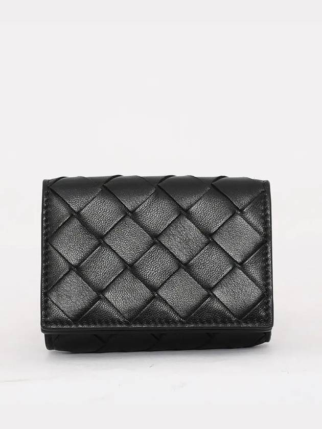 Tiny Tri-Fold Zipper Half Wallet Black - BOTTEGA VENETA - BALAAN 2