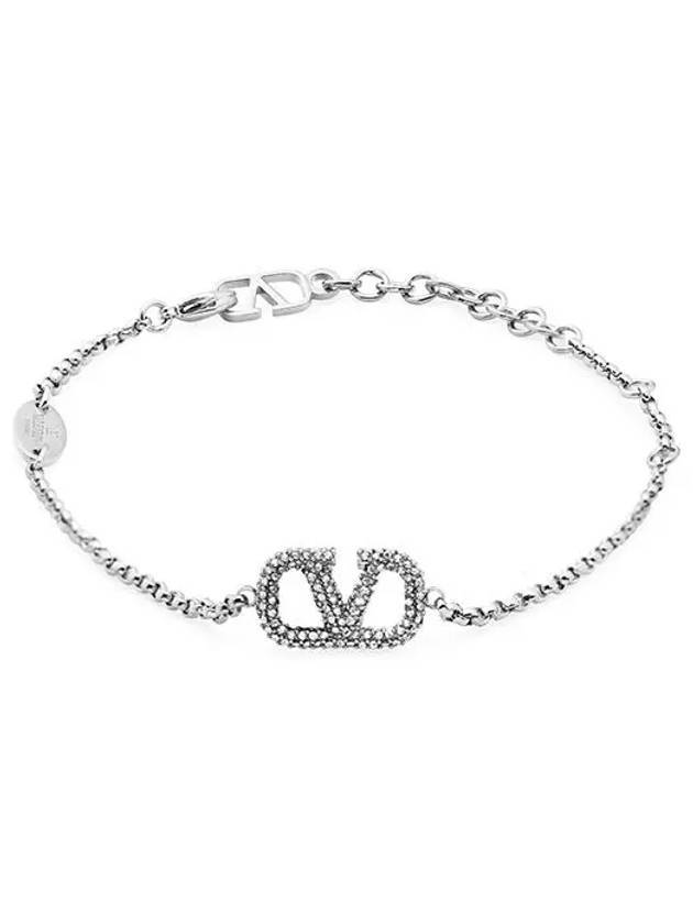 V Logo Crystal Bracelet Silver - VALENTINO - BALAAN 1