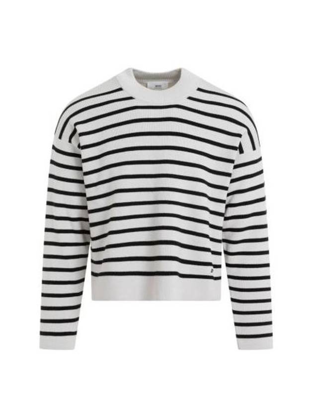 Embroidery Logo Sailor Crew Neck Striped Knit Top Black Chalk - AMI - BALAAN 2