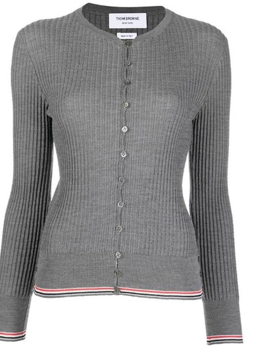 Women's Baby Cable Wool Crepe Crew Neck Cardigan Medium Grey - THOM BROWNE - BALAAN 2