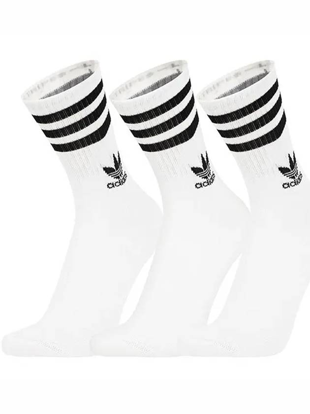 Logo Mid Cut Crew Socks 3 Pairs White - ADIDAS - BALAAN 3