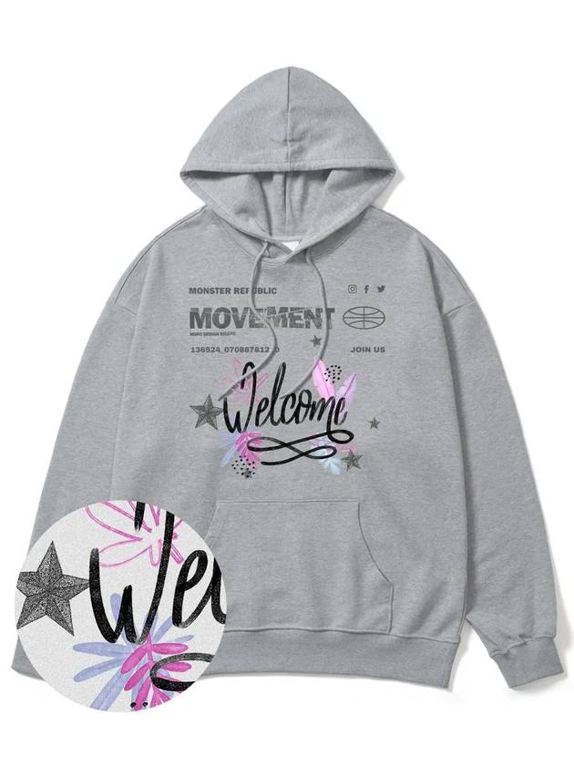 Welcome Pink Overfit Hoodie Grey - MONSTER REPUBLIC - BALAAN 4