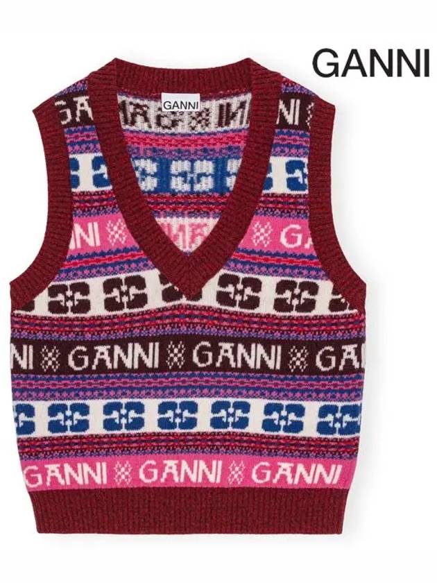 Logo Wool Mix Vest Red - GANNI - BALAAN 3