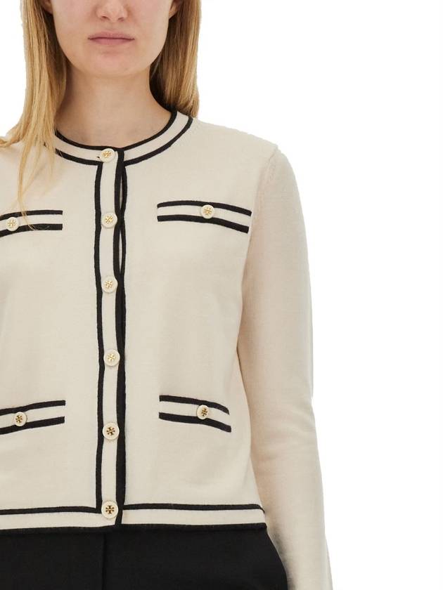 Kendra Button-Up Crew Neck Cardigan Ivory - TORY BURCH - BALAAN 7