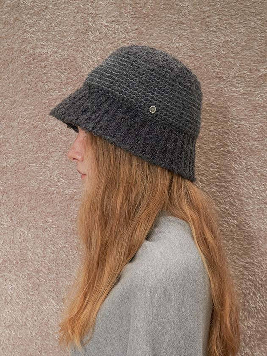 Knitting Bucket Hat Gray - BROWN HAT - BALAAN 1
