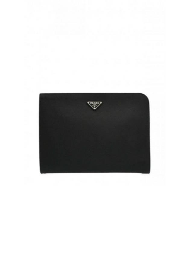 Triangle Logo Saffiano Leather Clutch Black - PRADA - BALAAN 2