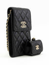 Classic Phone Holder AirPod Case Chain Mini Bag Black Champagne Gold AP2742 - CHANEL - BALAAN 2