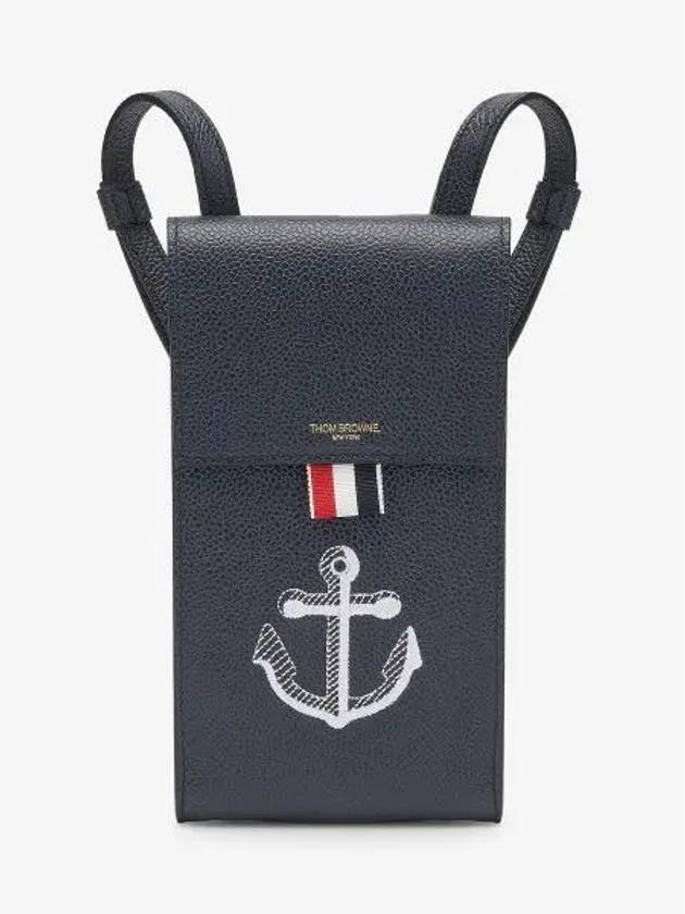 Anchor Pebble Grain Leather Phone Holder Cross Bag Navy - THOM BROWNE - BALAAN 2