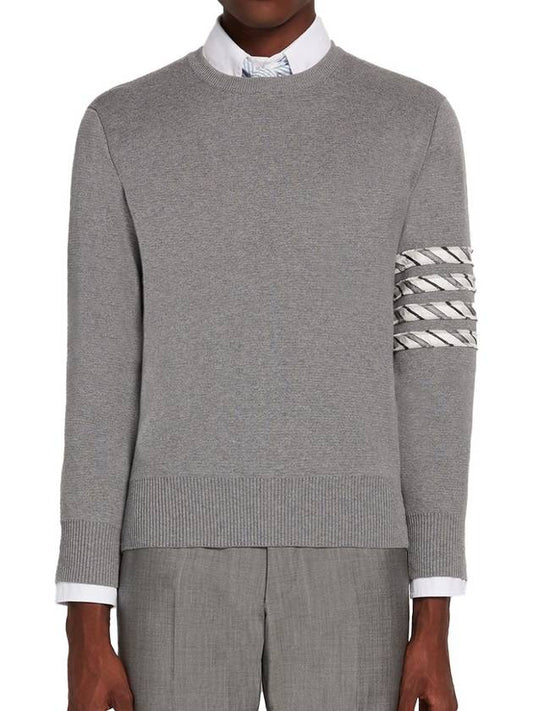 Diagonal Silk Stripe Crew Neck Knit Top Grey - THOM BROWNE - BALAAN 2