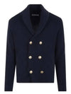 Men's Gold Button Double Breasted Cardigan Blue - BRUNELLO CUCINELLI - BALAAN 2