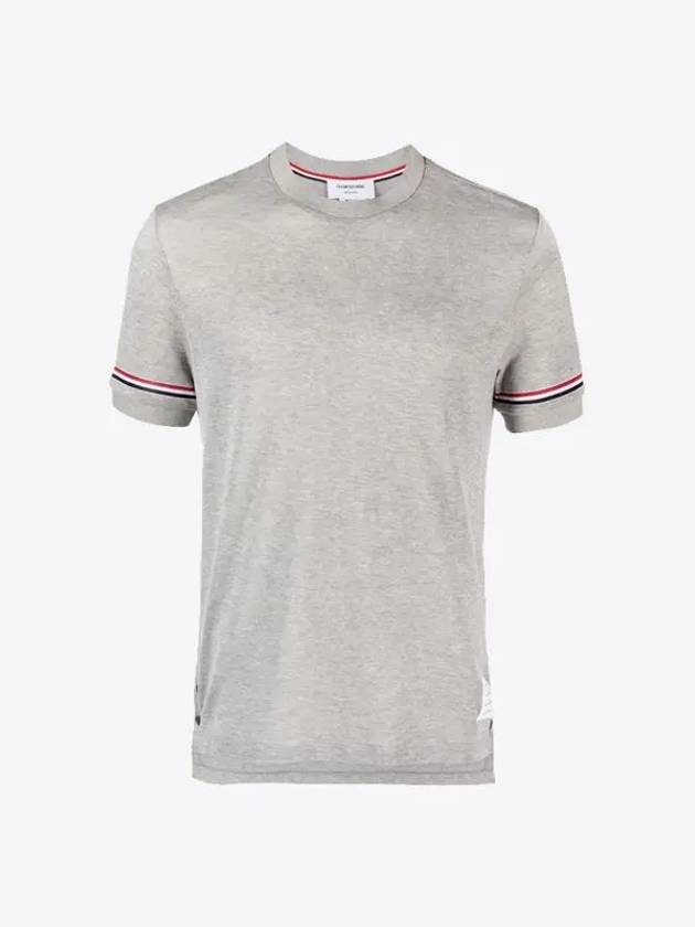 Striped Detail Crew Neck Cotton Short Sleeve T-Shirt Grey - THOM BROWNE - BALAAN 2