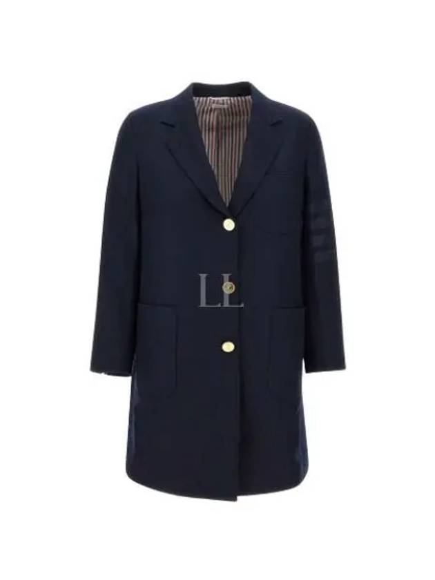 Flannel Sack 4 Bar Wool Cashmere Single Coat Navy - THOM BROWNE - BALAAN 2