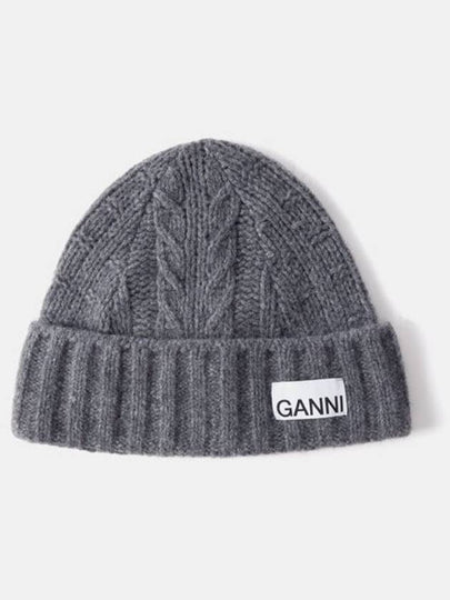 Logo Wool Twist Beanie Gray Women s - GANNI - BALAAN 2