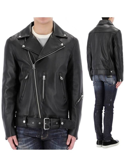 Zipper Detail Leather Biker Jacket Black - ACNE STUDIOS - BALAAN 2