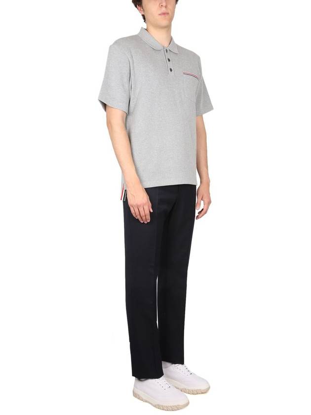 RWB Pocket Interlock Cotton Short Sleeve Polo Shirt Grey - THOM BROWNE - BALAAN 3