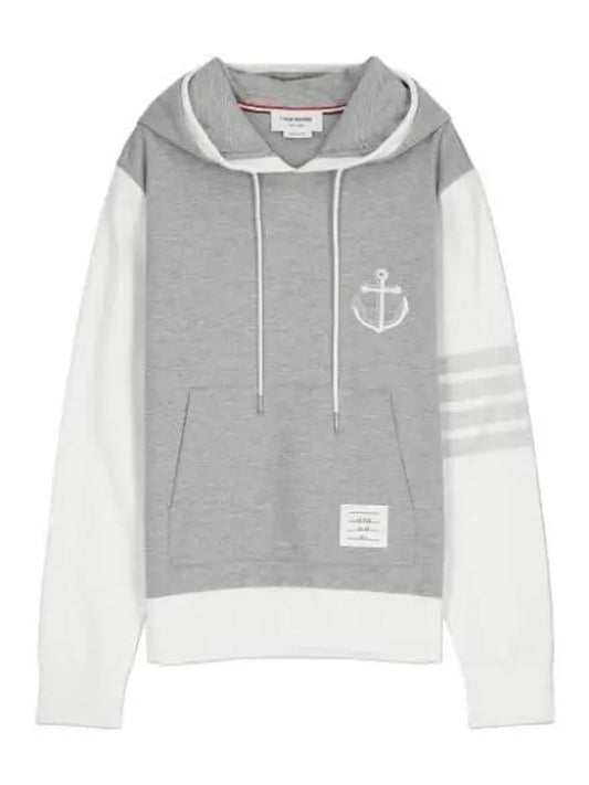 4 bar anchor embroidery hooded gray hoodie t shirt - THOM BROWNE - BALAAN 1