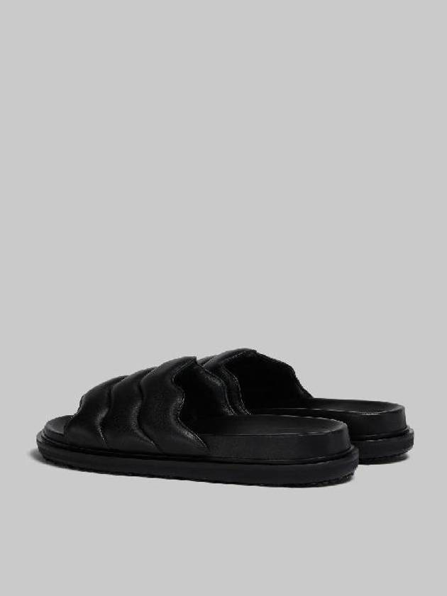 Padded Wave Leather Slide Slippers Black - MARNI - BALAAN 4