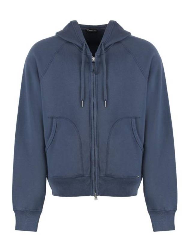 Zipped Drawstring Hooded Jacket Blue - TOM FORD - BALAAN 1