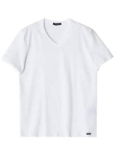 Cotton V-neck Short Sleeve T-Shirt White - TOM FORD - BALAAN 2