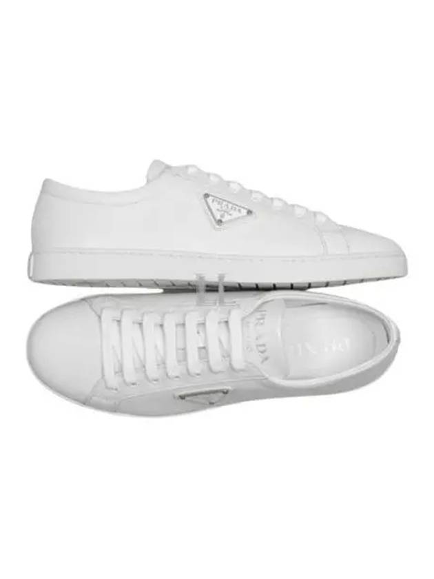 Brushed Leather Low Top Sneakers White - PRADA - BALAAN 2