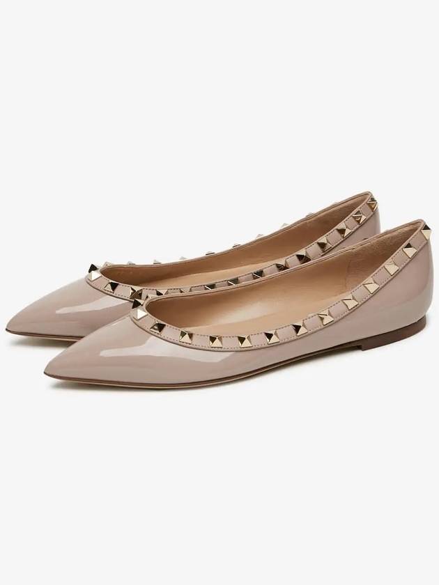 Women's Rockstud Ballerina Flats Pink Glossy - VALENTINO - BALAAN 3