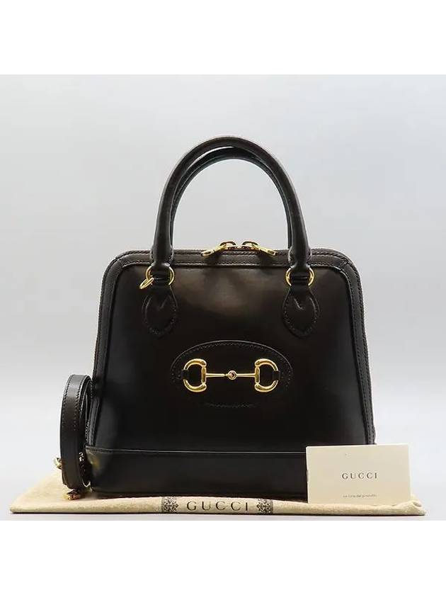 621220 Black Leather Horsebit 1955 Small Top Handle Bag Shoulder Strap - GUCCI - BALAAN 1