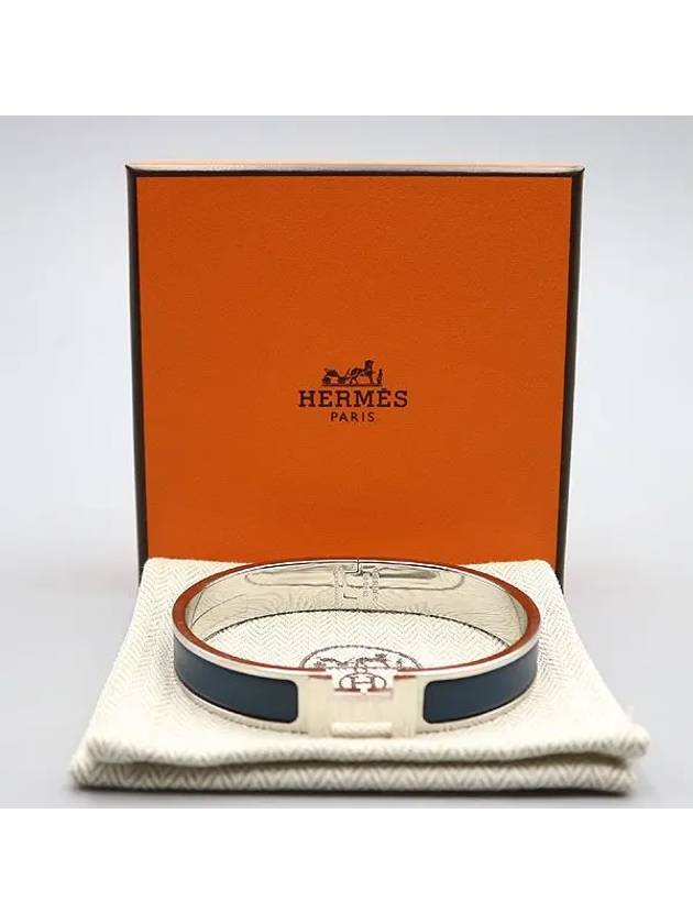 CLIC Click Ash GM Silver Matte Navy Bangle Bracelet - HERMES - BALAAN 5