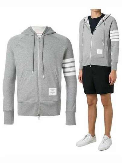 Engineered 4 Bar Diagonal Zip Up Hoodie Light Grey - THOM BROWNE - BALAAN 2