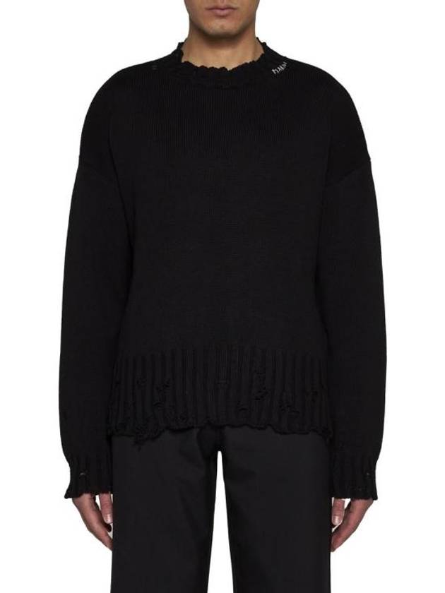 Embroided Logo Distressed Knit Top Black - MARNI - BALAAN 4