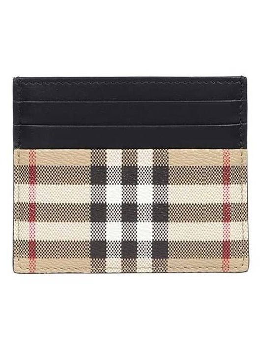 Checked Leather Card Wallet Beige - BURBERRY - BALAAN 1