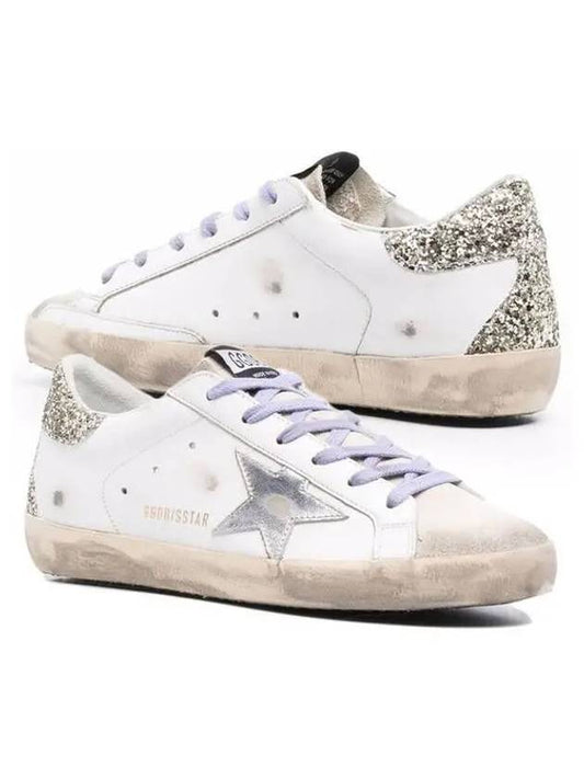 Superstar Glitter Tab Leather Low Top Sneakers Silver White - GOLDEN GOOSE - BALAAN 2