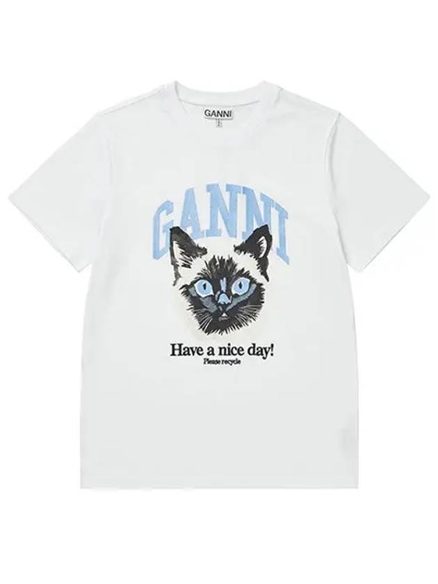 Basic Cat Relax Jersey Short Sleeve T-Shirt White - GANNI - BALAAN 4