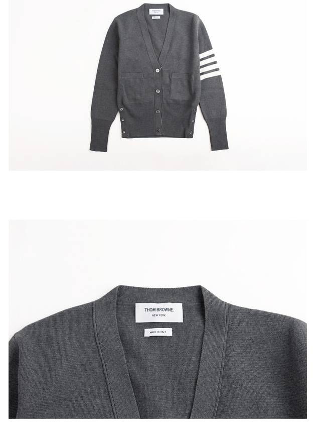 Cotton 4-Bar Milano Classic V-Neck Cardigan Medium Grey - THOM BROWNE - BALAAN 7