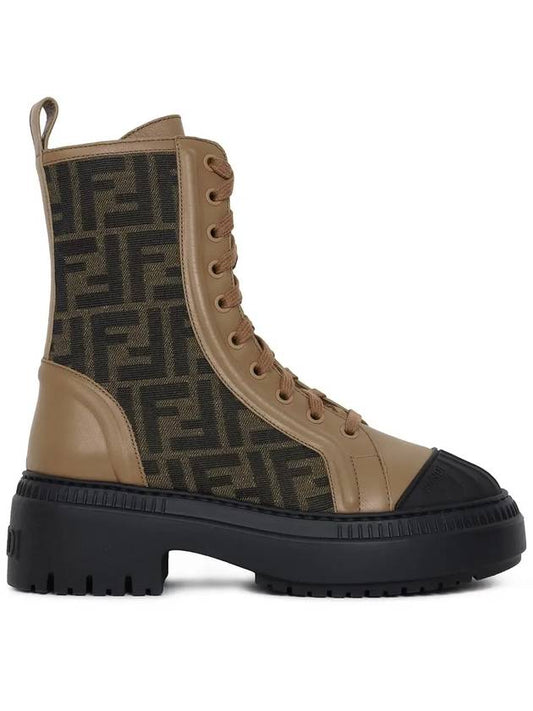 Women's Domino Biker Combat Walker Boots Beige - FENDI - BALAAN.