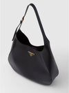 Topstitching Triangle Logo Large Leather Shoulder Bag Black - PRADA - BALAAN 3