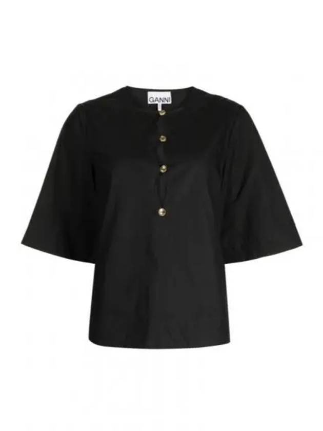 Cut-out Poplin Cotton Blouse Black - GANNI - BALAAN 2