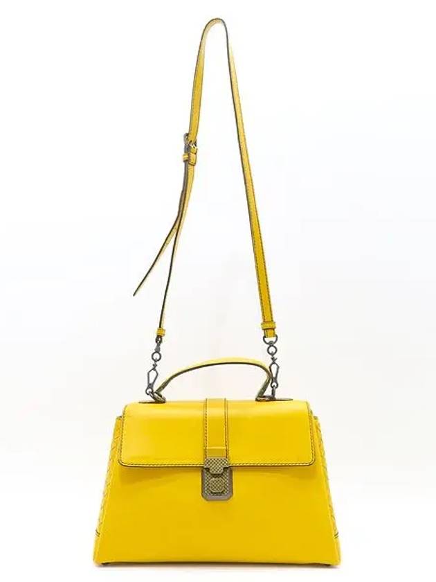 498993 Yellow Calf Leather Intrecciato Piazza M Top Handle Tote Bag Shoulder Strap 2WAY - BOTTEGA VENETA - BALAAN 4