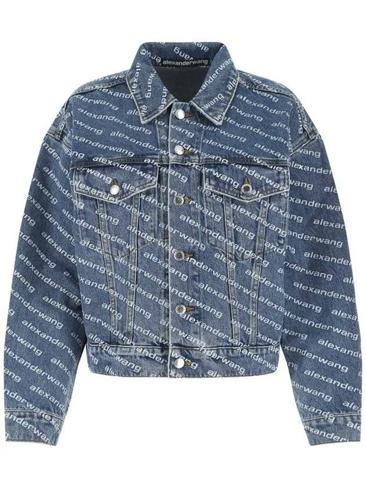 Women's Logo Print Trucker Denim Jacket Blue - ALEXANDER WANG - BALAAN 1