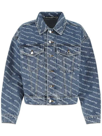 WoMen's Logo Print Trucker Denim Jacket Blue - ALEXANDER WANG - BALAAN 1