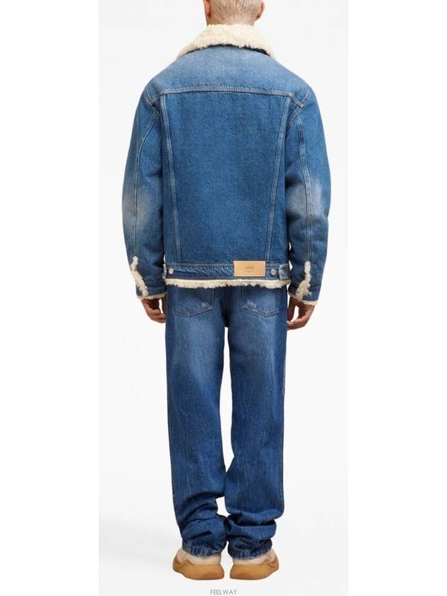 Fake Fur Trucker Denim Jacket Vintage Blue - AMI - BALAAN 7