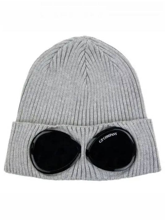 Goggle Detail Merino Wool Beanie Grey Melange - CP COMPANY - BALAAN 2